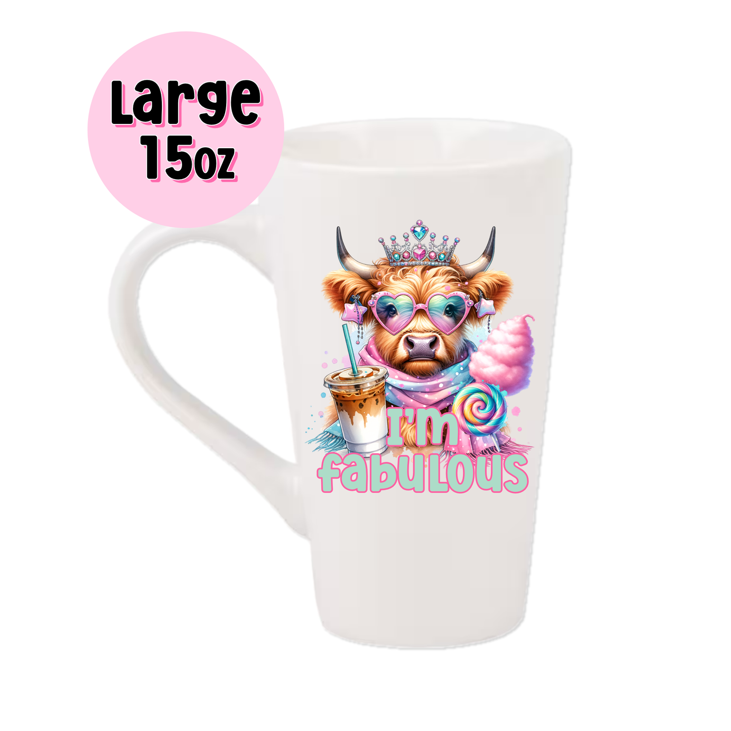 15oz Latte Mug - I'm Fabulous Highland Cow