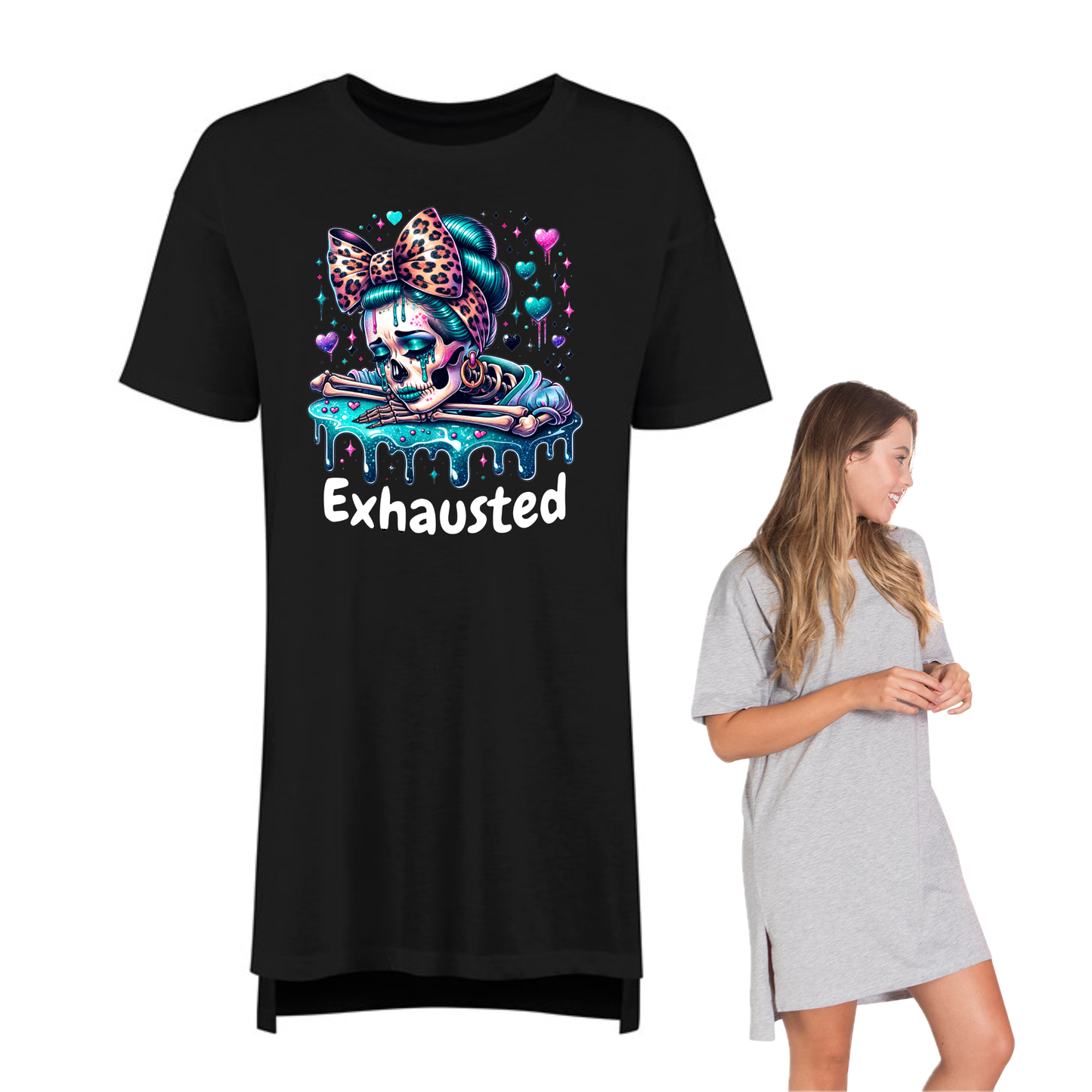 Night Dress Tee - Exhausted Skeleton Girl